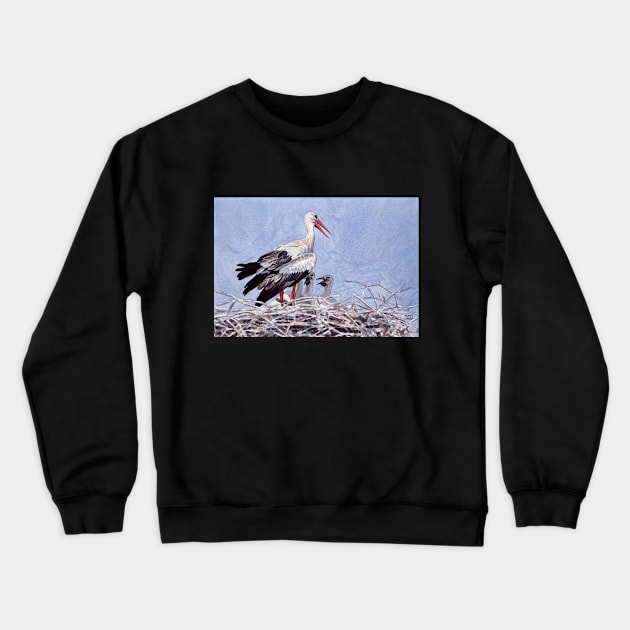 White Stork Crewneck Sweatshirt by kokayart